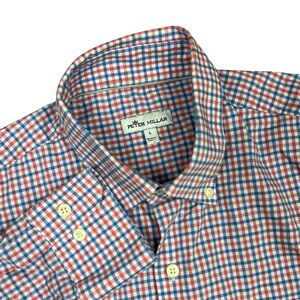 Peter Millar Shirt‎ Mens Large Blue Purple Pink  Checker Long Sleeve Stretch